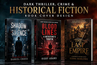 design dark thriller book cover, crime book cover and historical fiction cover