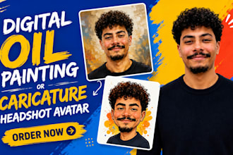 draw a digital oil painting portrait or draw caricature headshot avatar