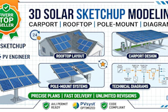 do sketchup 3d solar model carport pole rooftop design diagram