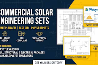 create commercial solar permit plan set, bess sld, and pvsyst report