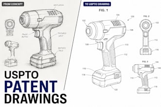 create 2d patent drawings and technical blueprints for inventions