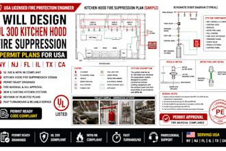 design USA ny fl il tx ca ul 300 kitchen hood fire suppression permit plan
