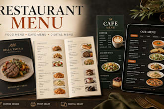 design a professional restaurant menu, food menu and cafe menu