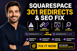 setup squarespace 301 redirects, fix 404 errors, URL mapping and broken links