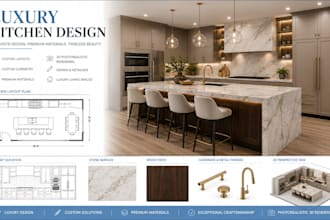 design luxury kitchen with materials, finishes and realistic 3d visualization