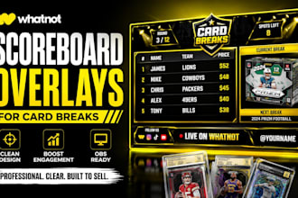 create custom whatnot scoreboards for sports card break streamers