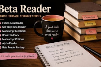 be your beta reader for fiction, self help, fantasy and manuscript feedback