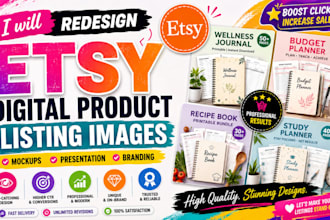 redesign etsy digital product listing images mockups presentation branding