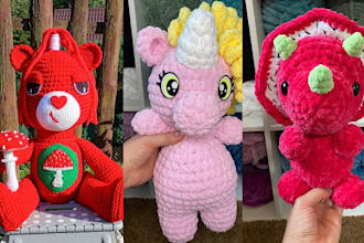 design handmade knitting amigurumi crochet pattern with mockups and pdf