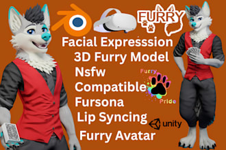 create custom furry vrchat avatar with fbt pc quest compatible fursona 3d model