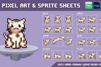 pixel art character, pixel art animation, sprite sheet rpg game asset for you