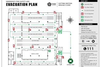 design evacuation map, fire escape plan, emergency exit and safety layout
