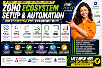 setup zoho CRM, zoho one, campaigns, email automation, forms, sites, analytics