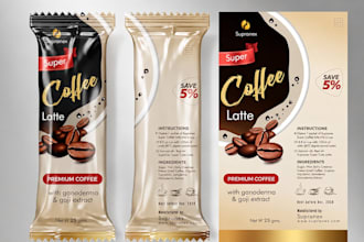 design food packaging, snack packaging, chocolate packaging, and coffee labels