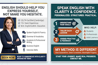 teach english speaking, grammar, writing and communication skills