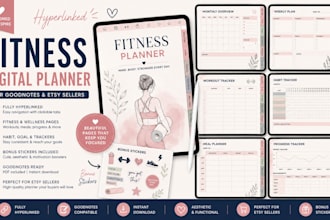 design fitness hyperlinked digital planner for goodnotes with habit trackers