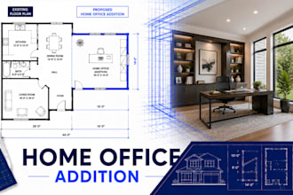 design home office addition floor plans residential blueprint package cad