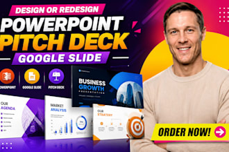 design or redesign pitch deck powerpoint presentation in google slide or canva