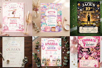 design a birthday invitation for kids 5 x 7 printable card