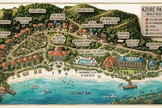 design city, tourism, resort and destination vector map illustrations