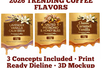 design luxury coffee pouch with 3d mockup and print ready dieline