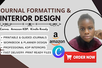 format your journal on canva, and journal interior design for KDP or kindle KDP