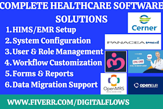 setup and configure hims, emr, ehr openemr, openmrs, epic, cerner, zyno