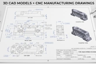 create 3d cad models and manufacturing drawings for cnc machined parts