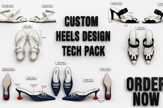 design a high heel shoe tech pack design custom heels footwear technical drawing