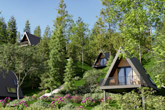 create cabin, cottage and tiny house 3d visualizations