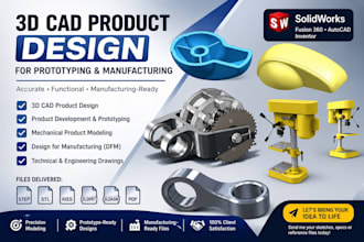 create 3d cad product designs mechanical part for prototyping and manufacturing