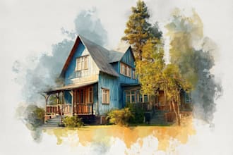 paint watercolor house portrait