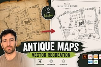 antique maps vector recreation estate map redraw building line art vector tracin