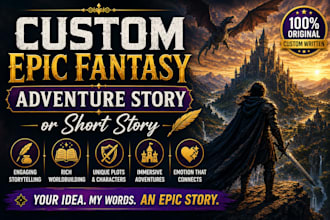 write custom epic fantasy adventure story or short story illustrate book cover
