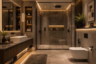 design a modern luxury bathroom interior in 3d