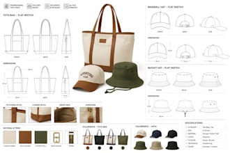 create hat tech pack handbag hat design bag tech pack flat clothing tech pack