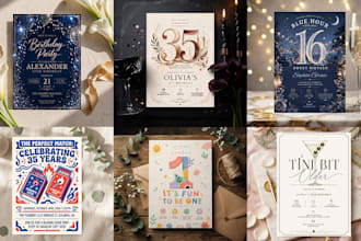 design a birthday invitation, party invite, and 5x7 card