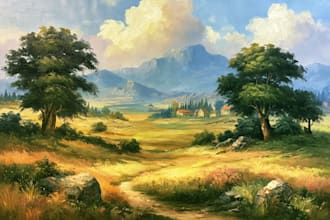 paint an impressionist oil landscape illustration for wall art and decor