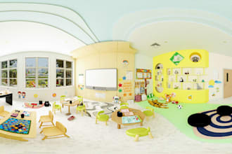 revitalize 3d kindergarten classroom,preschool interior,360 panorama rendering