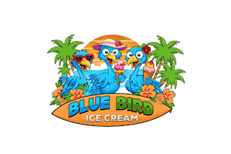 design high quality modern  blue bird and ice cream logo with creative concept