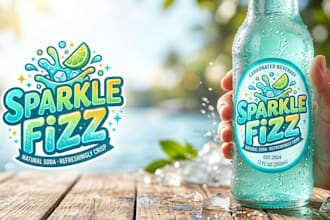 design a refreshing soda brand logo for your beverage business