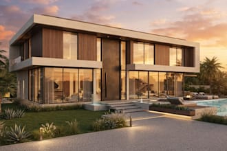 renovate home interior, home exterior roofing, floor, furniture 3d visual render