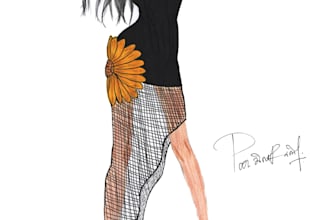 do fashion illustrations on mixed gown  hand drawn