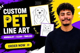 draw custom  minimalist pet line art from your image or sketch and line art