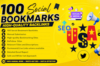 build 100 social bookmarking backlinks high da sites