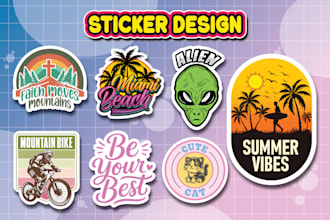 design custom sticker, badge logo, label, patche, and typography sticker