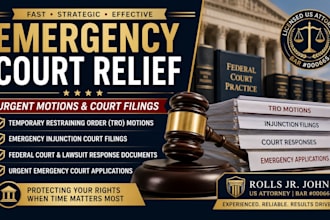 prepare emergency injunction court filings and preliminary motions