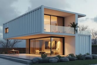 create 3d shipping container designs for homes, offices, shops and visualization
