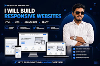 build a responsive websites using html css java script and react