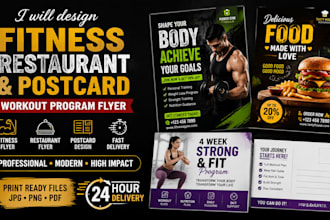 design fitness flyer, restaurant flyer, postcard workout program flyer in 24hrs